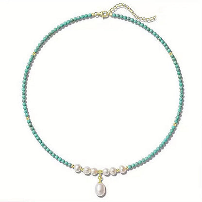 Premium Minimal Turquoise and Pearl Necklace