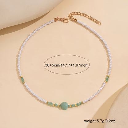 Bohemian Turquoise & Pearl Beaded Necklace