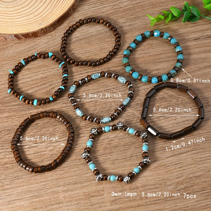 Turquoise Bead Bracelet 7 piece Set