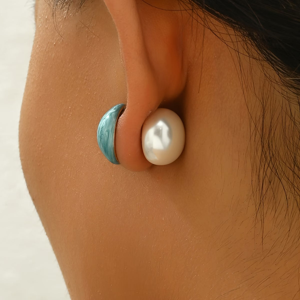 Two in One Pearl Turquoise Stud Earrings