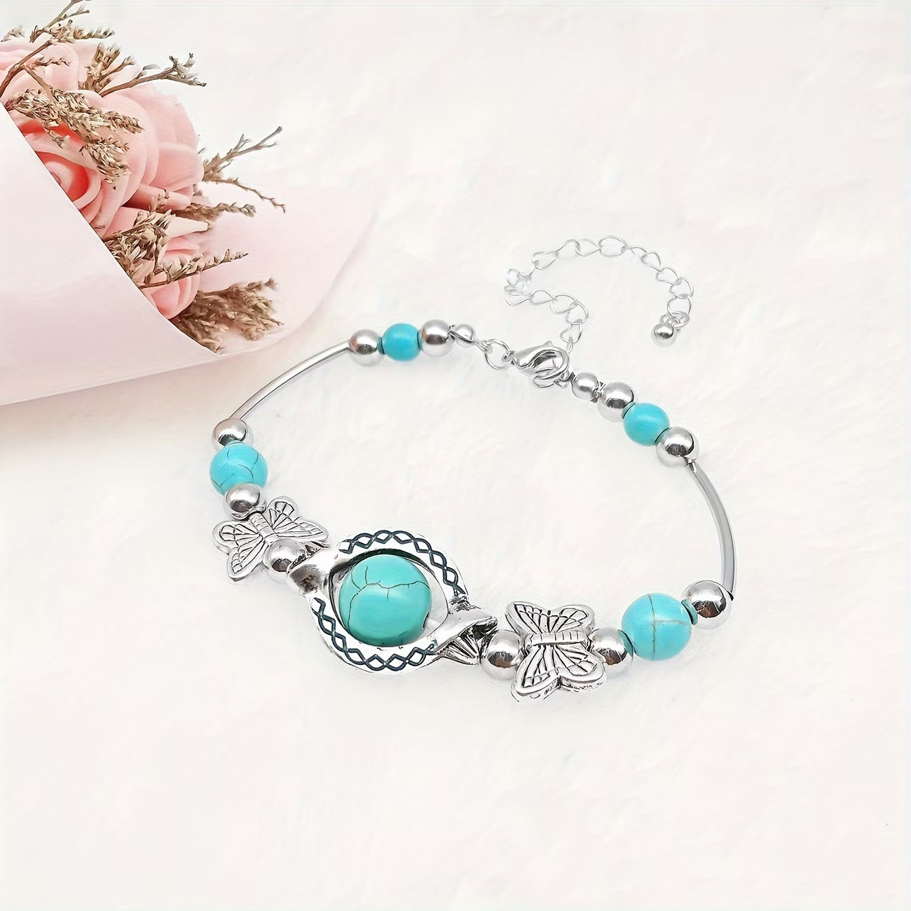 Vintage Silver Turquoise Butterfly Bracelet