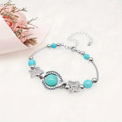 Vintage Silver Turquoise Butterfly Bracelet