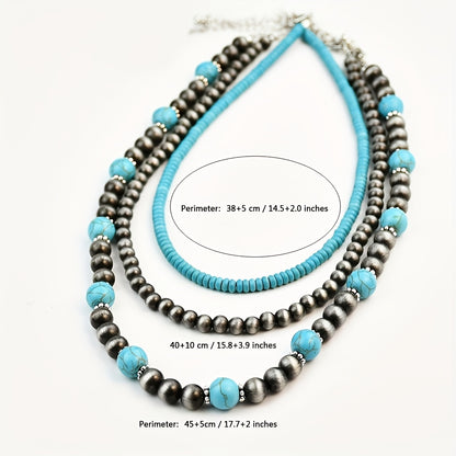 Retro Turquoise Layered Necklace 3 piece Set