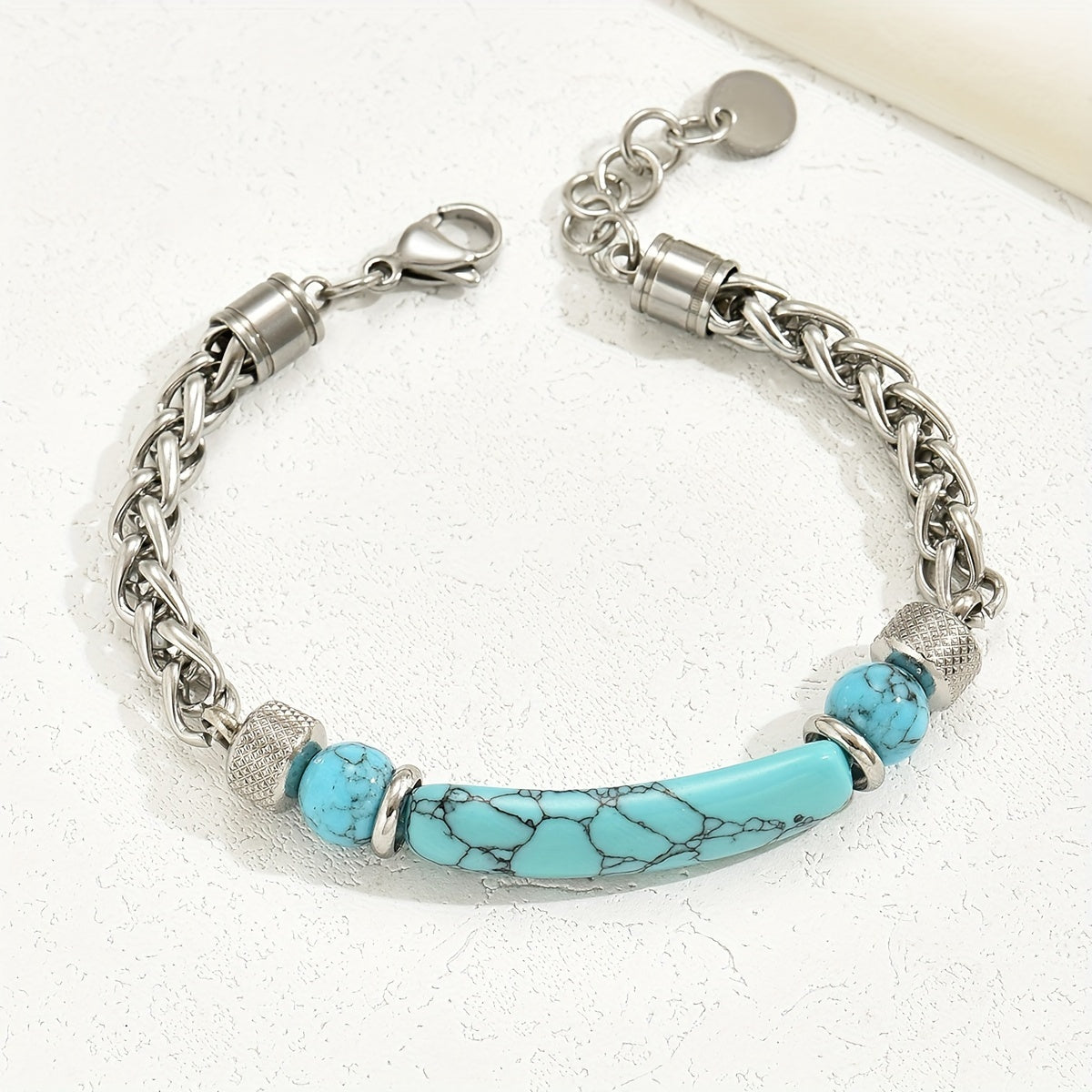 Elegant Silver Turquoise Bracelet with turquoise bar and silver chain