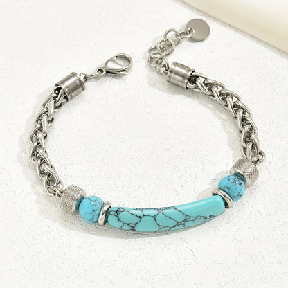 Elegant Silver Turquoise Bracelet with turquoise bar and silver chain