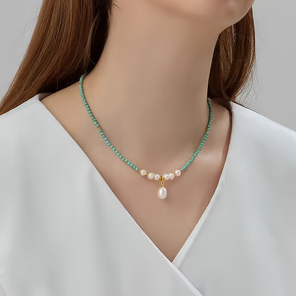Premium Minimal Turquoise and Pearl Necklace