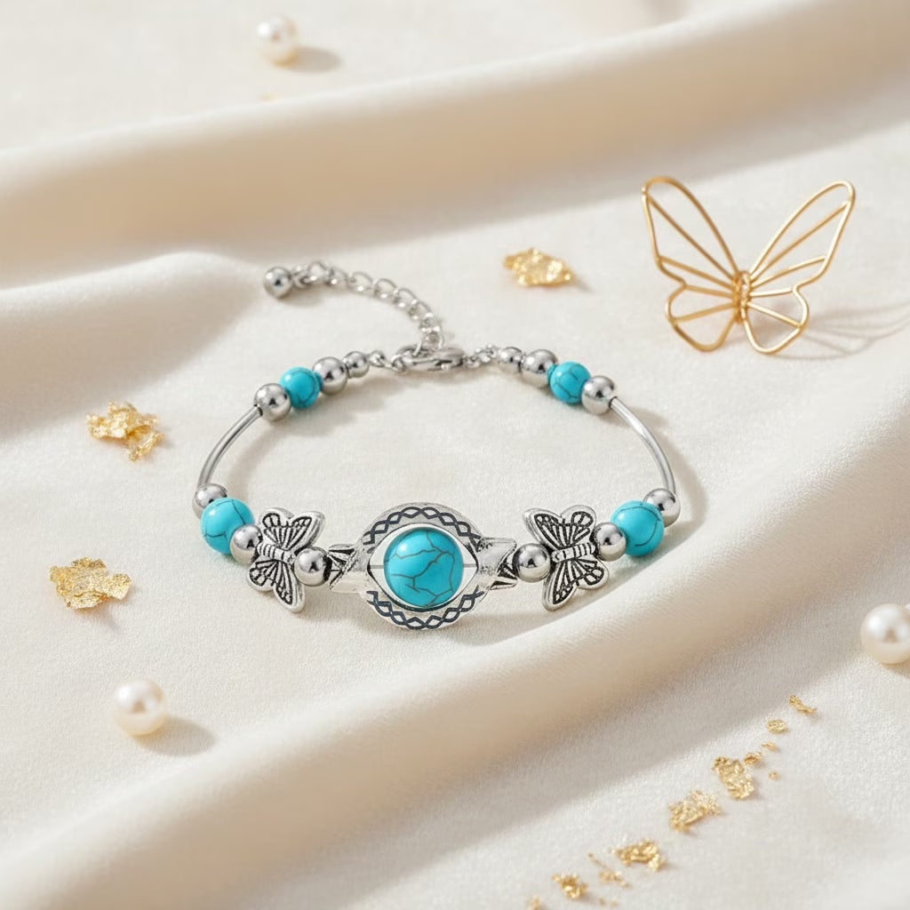Vintage Silver Turquoise Butterfly Bracelet