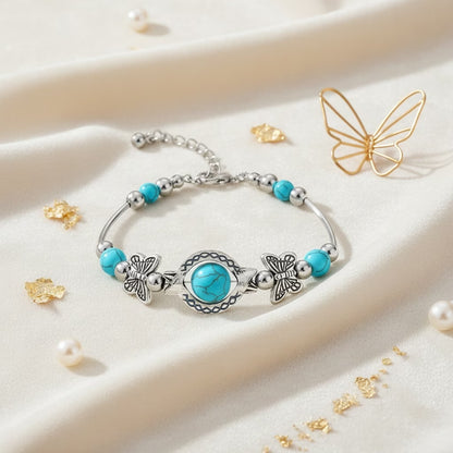 Vintage Silver Turquoise Butterfly Bracelet
