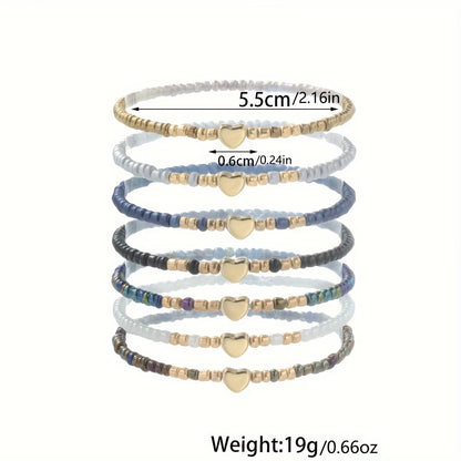 Subtle Heart Beaded Bracelet Set of 7