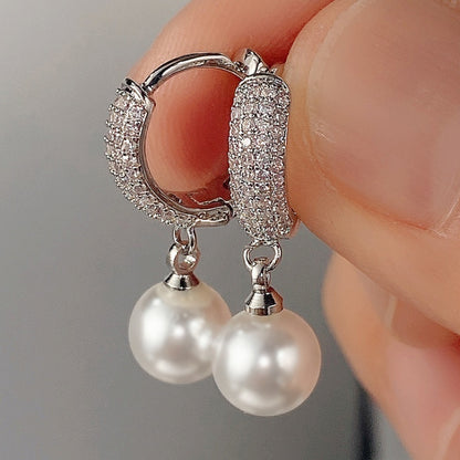 Refined Pearl Drop Hoop Earrings
