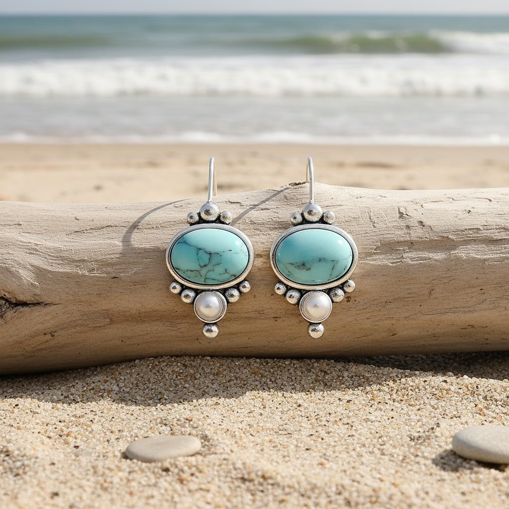 Elegant Turquoise Inlaid Dangle Earrings
