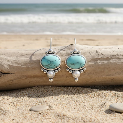 Elegant Turquoise Inlaid Dangle Earrings