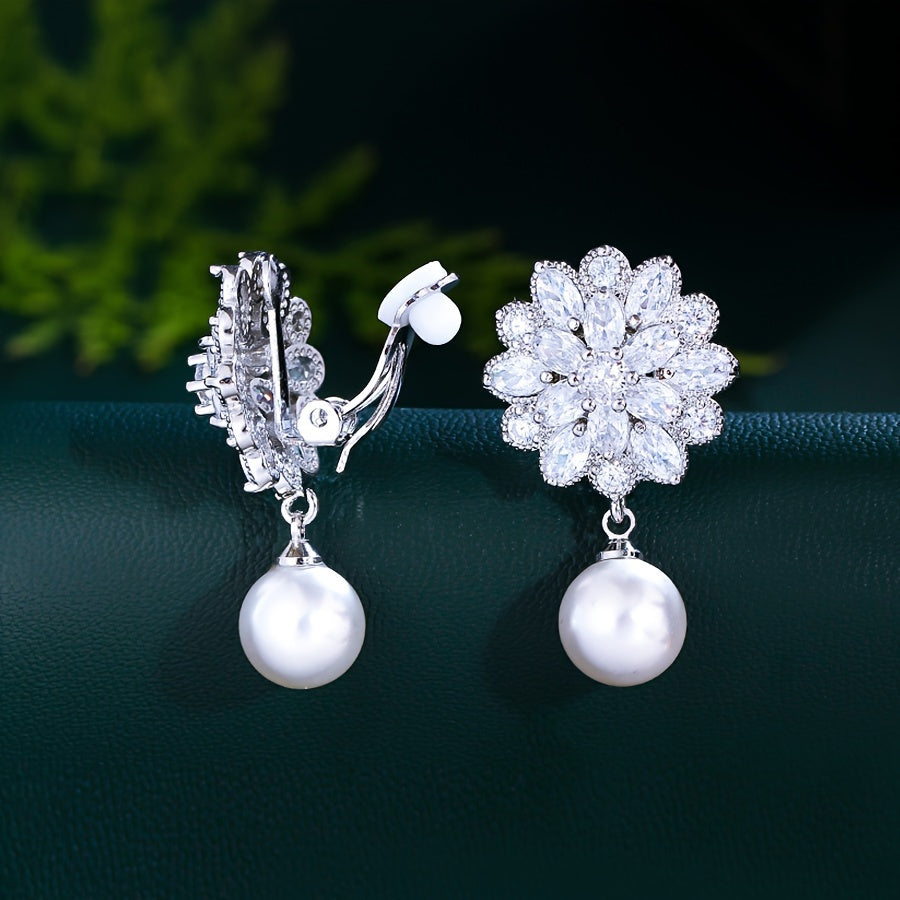 Romantic Pearl Blossom Clip Earrings detail
