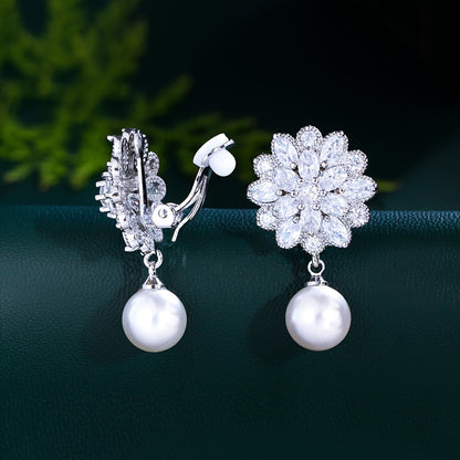 Romantic Pearl Blossom Clip Earrings detail