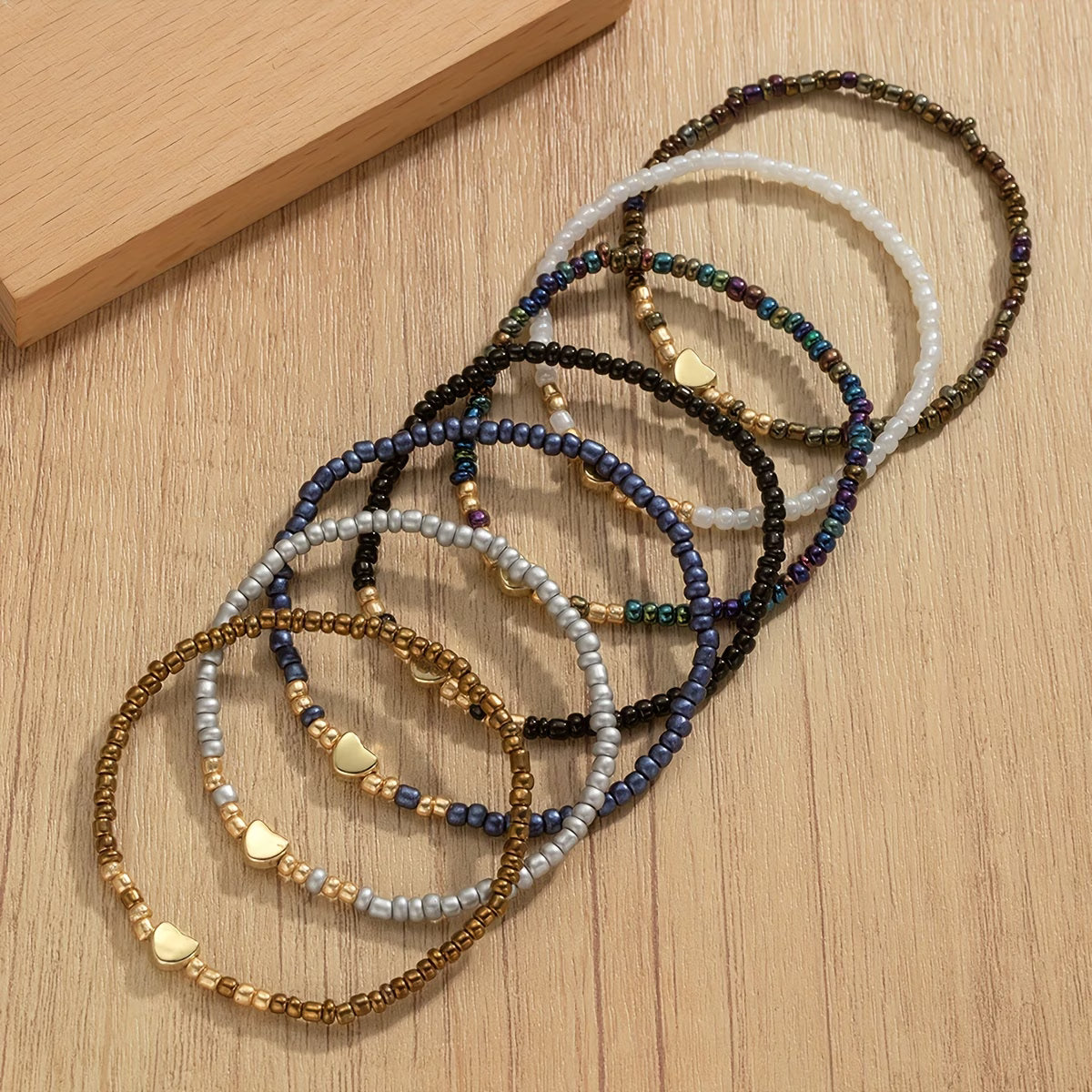 Subtle Heart Beaded Bracelet Set of 7