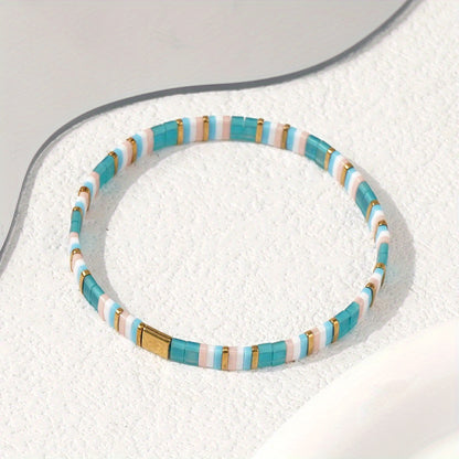 Bohemian Turquoise Tile Bracelet with turquoise, white and gold beads
