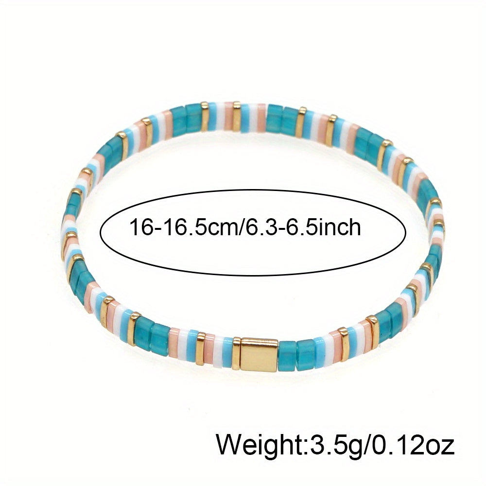 Bohemian Turquoise Tile Bracelet styled on a soft background