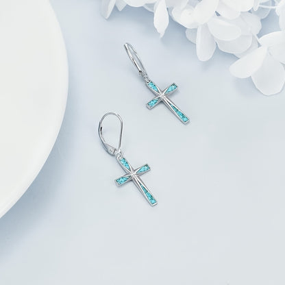 Vintage Turquoise Cross Earrings worn on model