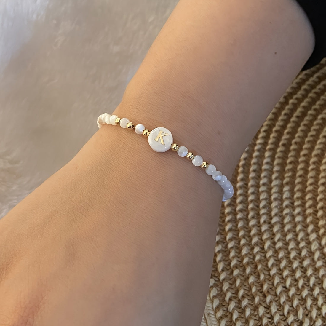 Elegant Initial Pearl Bracelet letter K