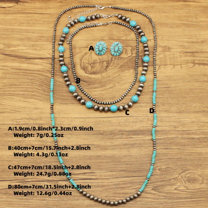 Turquoise Contrast Beaded Necklace & Earrings Set (5 pcs)