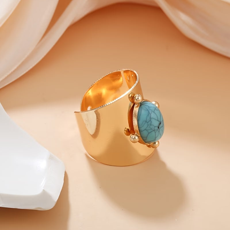 Adjustable Golden Turquoise Stone Ring
