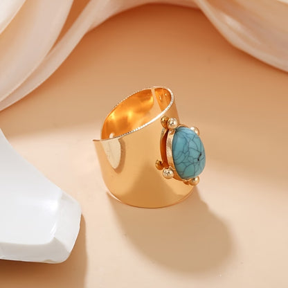 Adjustable Golden Turquoise Stone Ring