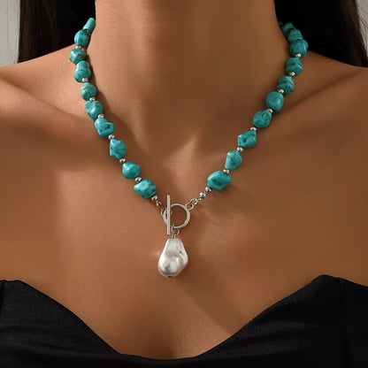 Turquoise & Pearl Silver Necklace