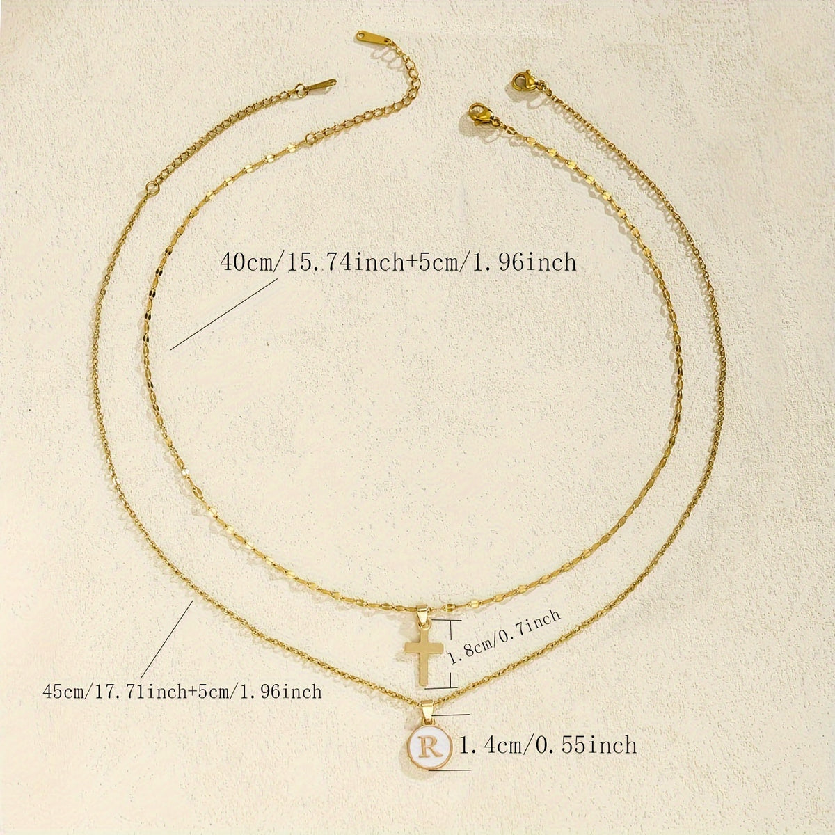 Timeless Cross & Initial Necklace Set size guide