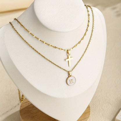 Timeless Cross & Initial Necklace Set close-up on the neckline