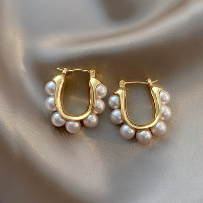 Pearl Cluster Hoop Earrings
