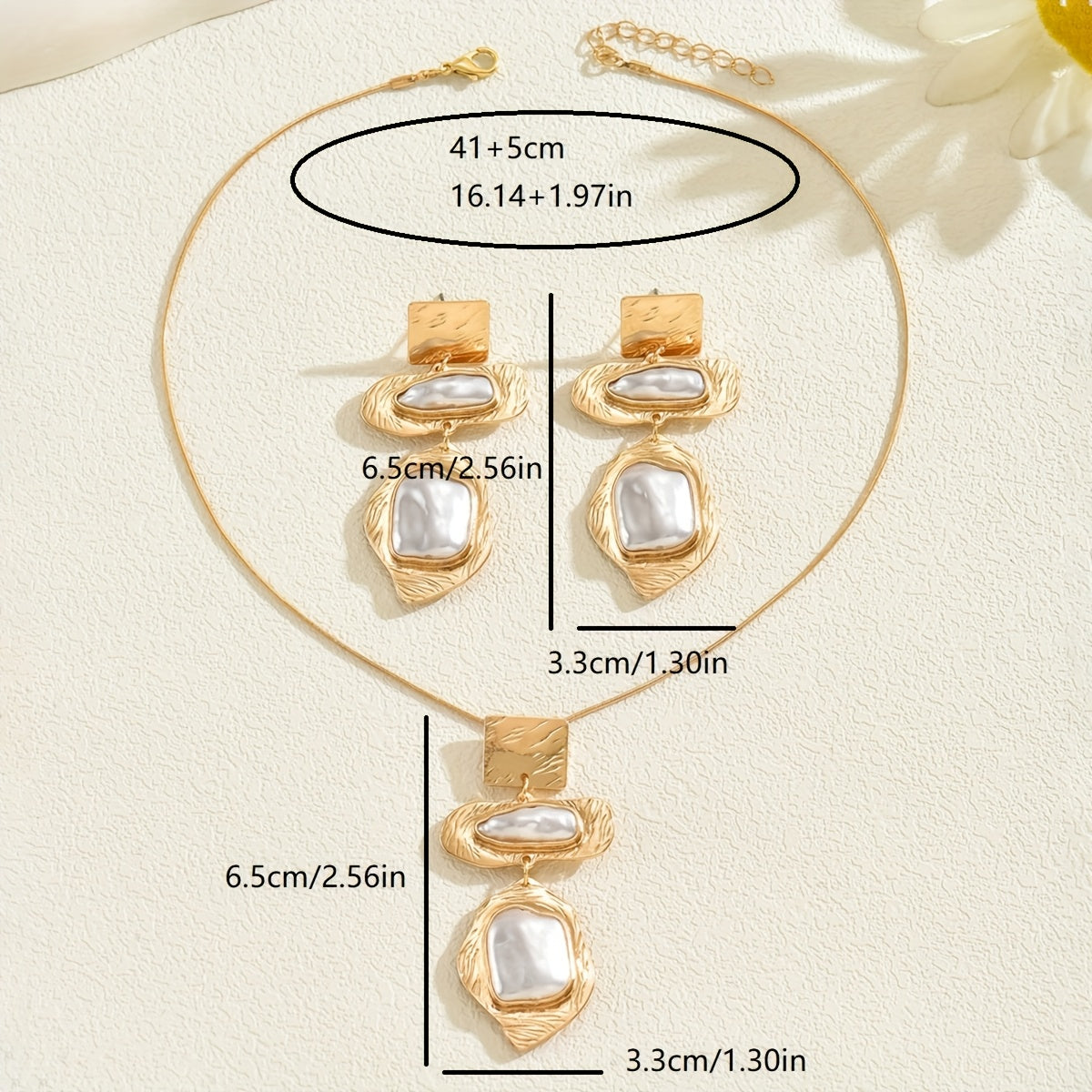 Elegant Pearl Mosaic Jewelry Set necklace on cream fabric