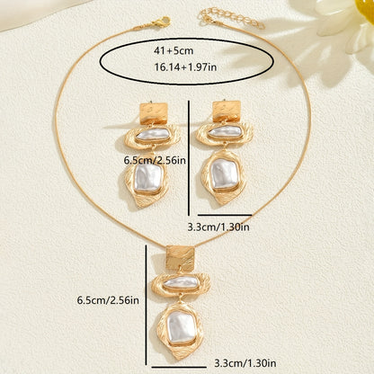 Elegant Pearl Mosaic Jewelry Set necklace on cream fabric
