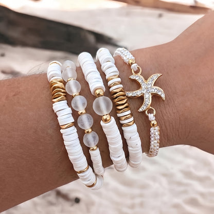 Luxe Pearl Coastal Bracelet Set of 5 worn on the wrist