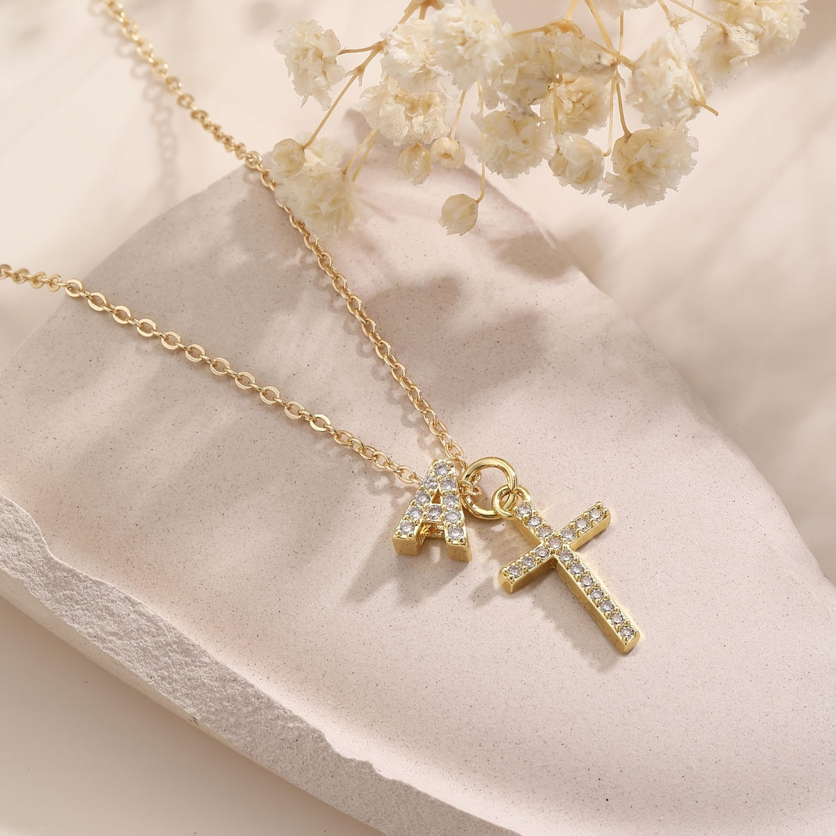 Charming Initial Cross Necklace close-up