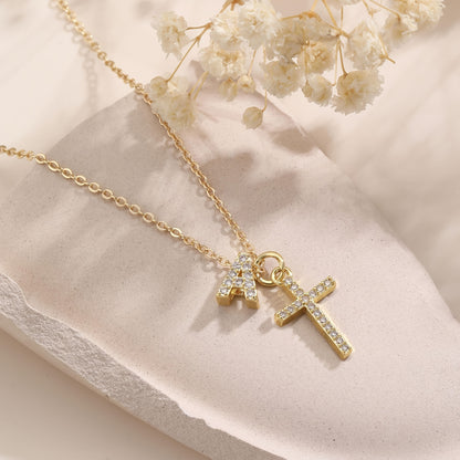 Charming Initial Cross Necklace close-up