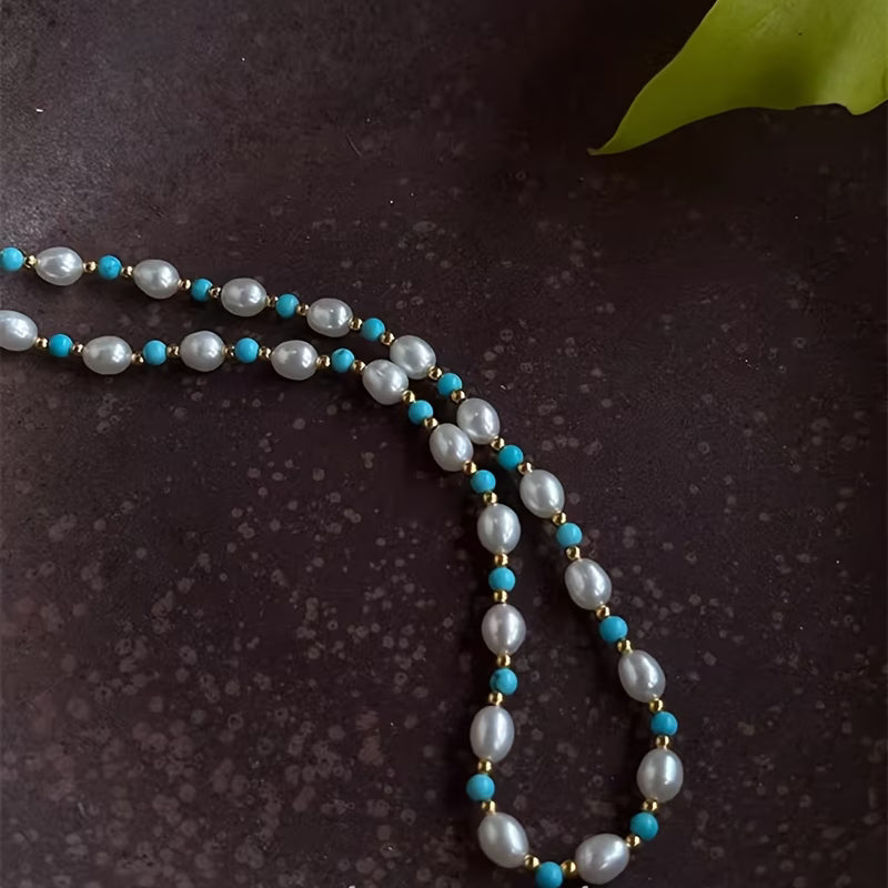 Sophisticated Pearl and Turquoise Beads Bracelet