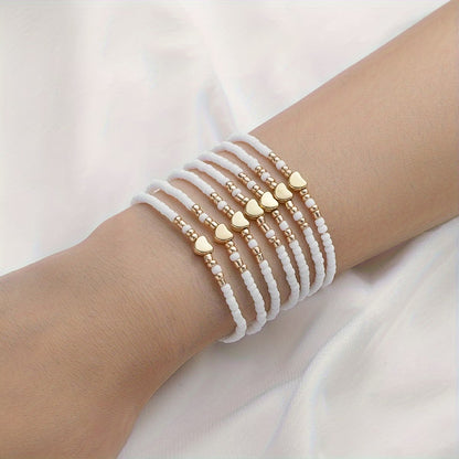 Subtle Heart Beaded Bracelet Set of 7