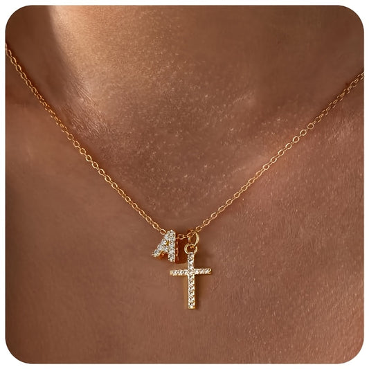 Charming Initial Cross Necklace flat lay