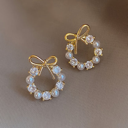 Elegant Bow Pearl Earrings