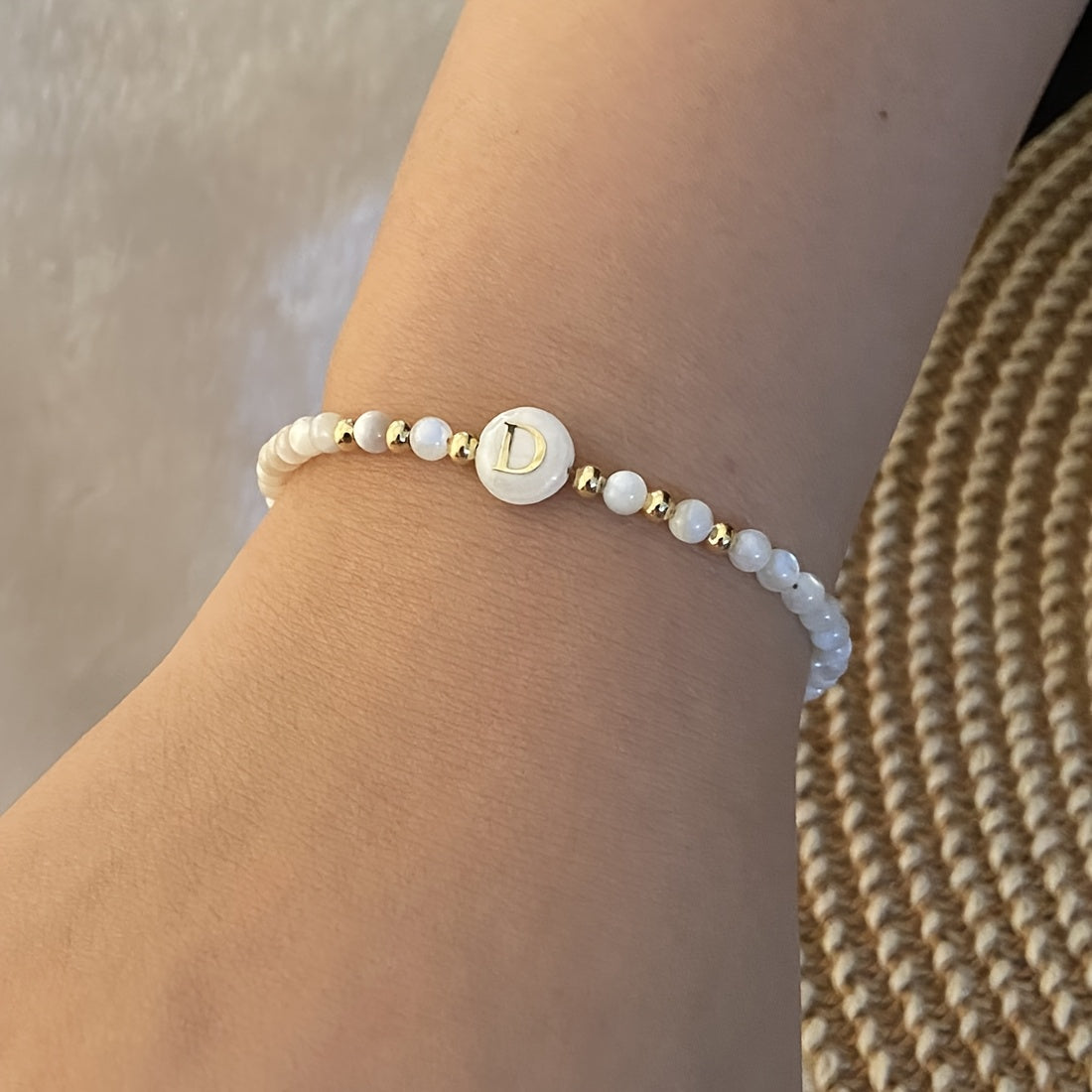 Elegant Initial Pearl Bracelet letter D