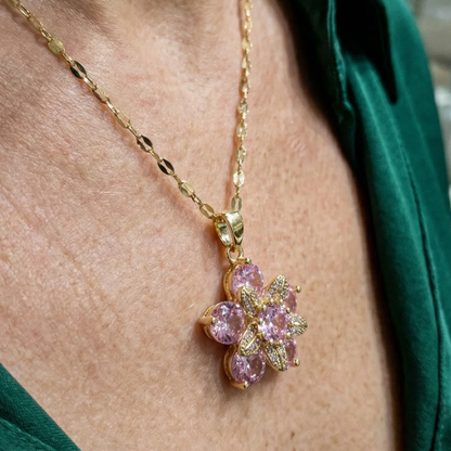 Elegant Rosé Sapphire Gold Flower Necklace