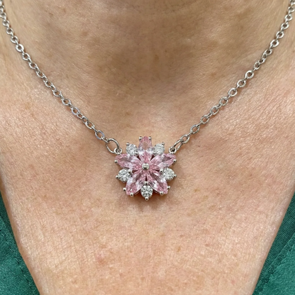 Elegant Rosé Sapphire Cherry Blossom Necklace