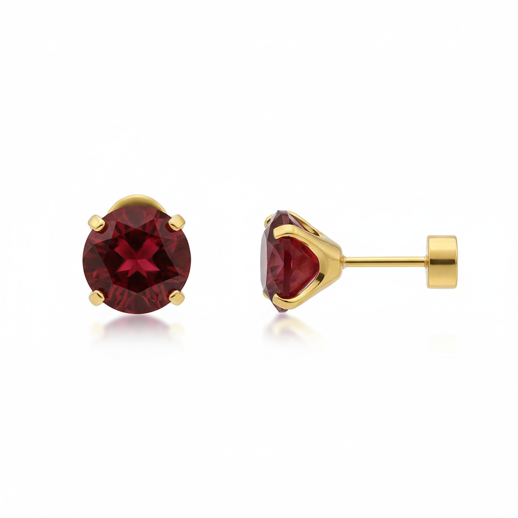 Elegant Ruby Gold Stud Earrings
