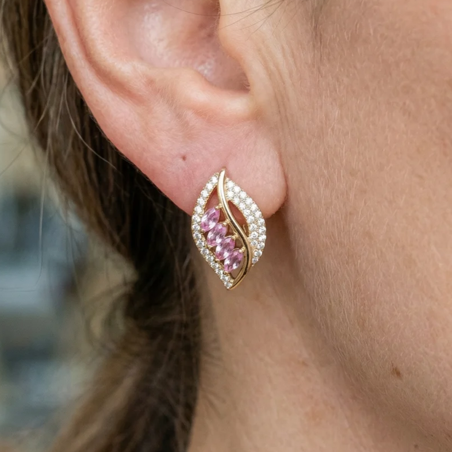 Sophisticated Rosé Sapphire Feather Earrings