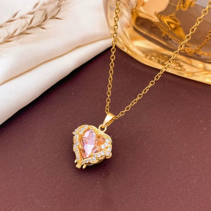 Elegant Rosé Sapphire Heart Gold Necklace