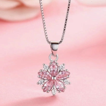 Elegant Rosé Sapphire Cherry Blossom Necklace