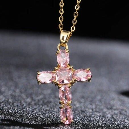 Timeless Rosé Sapphire Gold Cross Necklace