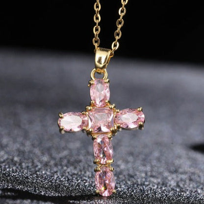 Timeless Rosé Sapphire Gold Cross Necklace