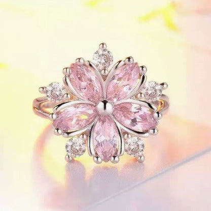 Elegant Rosé Sapphire Cherry Blossom Adjustable Ring