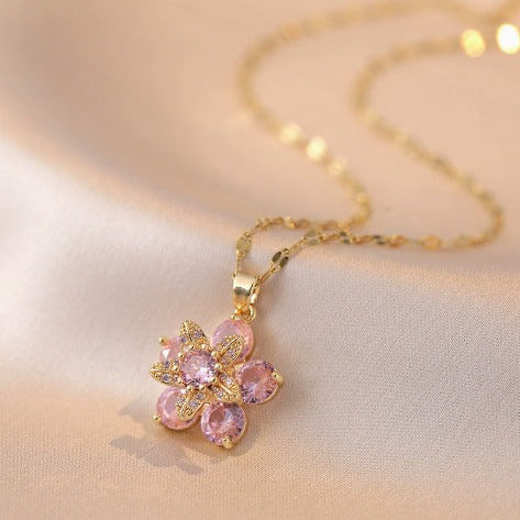 Elegant Rosé Sapphire Gold Flower Necklace